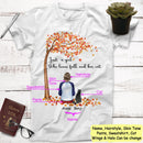 Personalized Name Just A Girl Who Loves Fall And Her Cat Under The Autumn Tree T Shirt, Cat Lover Gift, Fall T Shirt For Women Shirt SHIRTS_Autumn Pet Girl