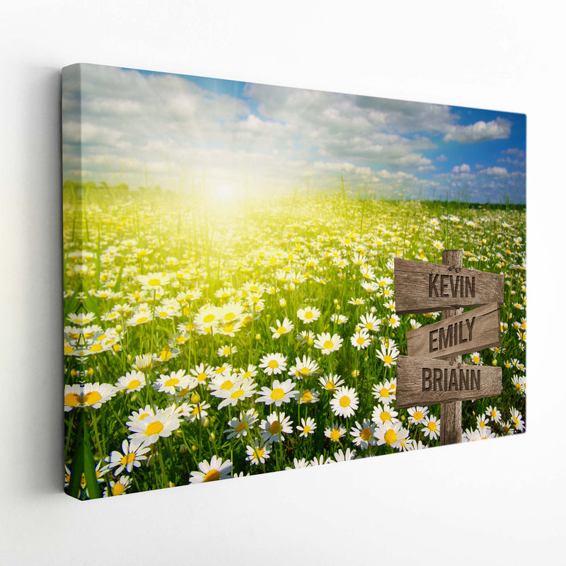 Personalized Name Sign Daisy Flower Wall Art Canvas Sunset Wall Art Custom Name Sign Daisy Art Print Personalized Wall Decor Last Name Signs For Home Family Name Sign Landscape Framed CANLA15_Multi Name Canvas