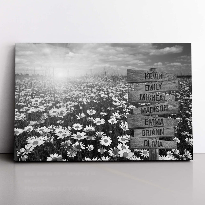 Personalized Name Sign Daisy Flower Wall Art Canvas Sunset Wall Art Custom Name Sign Daisy Art Print Personalized Wall Decor Last Name Signs For Home Family Name Sign Landscape Framed CANLA15_Multi Name Canvas