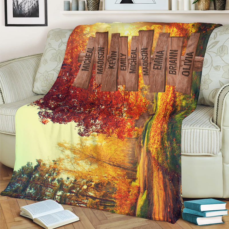 Personalized Name Sign Fall Throw Blanket Gifts Customized Name Sign Autumn Forest Picture Nature Blanket Last Name Signs For Home Family Name Sign Fuzzy Soft Cozy Warm Travel Blanket FLBL_Multi Name Blanket