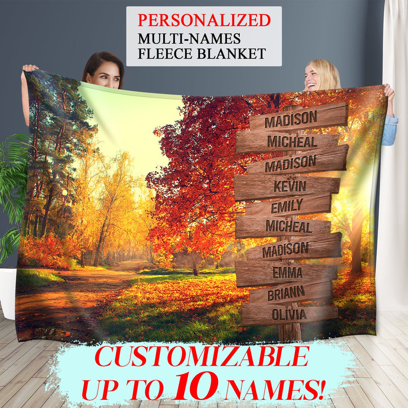 Personalized Name Sign Fall Throw Blanket Gifts Customized Name Sign Autumn Forest Picture Nature Blanket Last Name Signs For Home Family Name Sign Fuzzy Soft Cozy Warm Travel Blanket FLBL_Multi Name Blanket