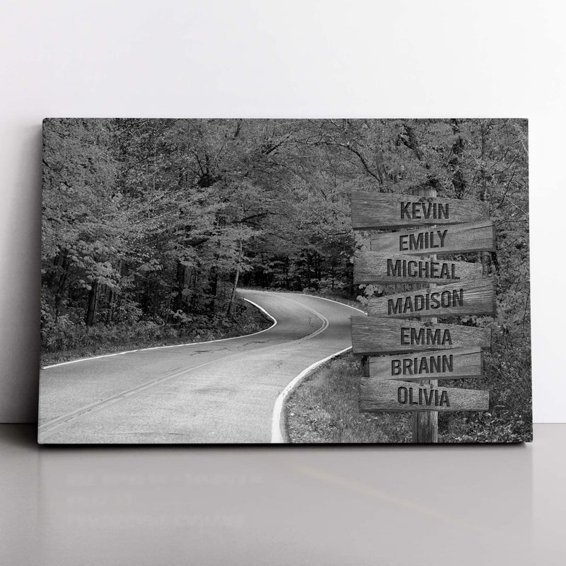 Personalized Name Sign Fall Wall Art Canvas Custom Name Sign Autumn Road Pictures Nature Wall Art Personalized Wall Decor Last Name Signs For Home Family Name Sign Landscape Art B&W CANLA15_Multi Name Canvas
