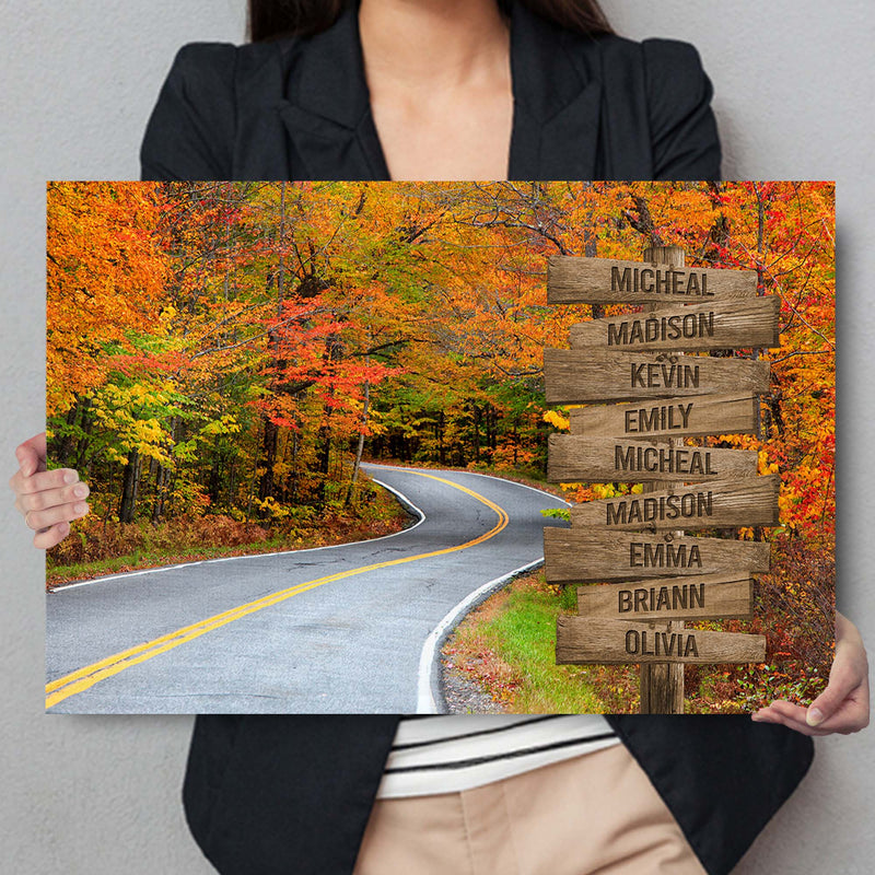 Personalized Name Sign Fall Wall Art Canvas Custom Name Sign Autumn Road Pictures Nature Wall Art Personalized Wall Decor Last Name Signs For Home Family Name Sign Landscape Art CANLA15_Multi Name Canvas