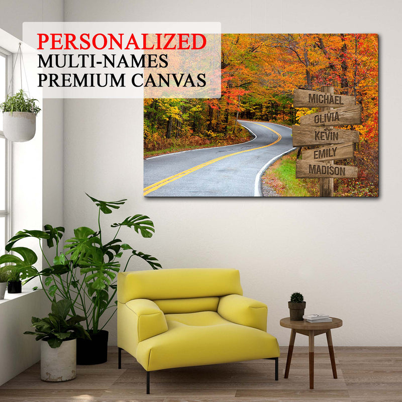 Personalized Name Sign Fall Wall Art Canvas Custom Name Sign Autumn Road Pictures Nature Wall Art Personalized Wall Decor Last Name Signs For Home Family Name Sign Landscape Art CANLA15_Multi Name Canvas