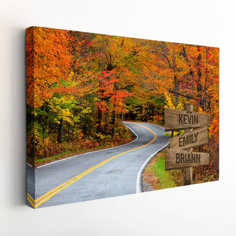 Personalized Name Sign Fall Wall Art Canvas Custom Name Sign Autumn Road Pictures Nature Wall Art Personalized Wall Decor Last Name Signs For Home Family Name Sign Landscape Art CANLA15_Multi Name Canvas