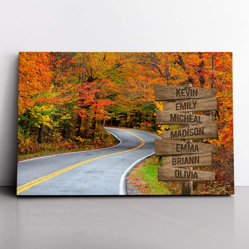 Personalized Name Sign Fall Wall Art Canvas Custom Name Sign Autumn Road Pictures Nature Wall Art Personalized Wall Decor Last Name Signs For Home Family Name Sign Landscape Art CANLA15_Multi Name Canvas