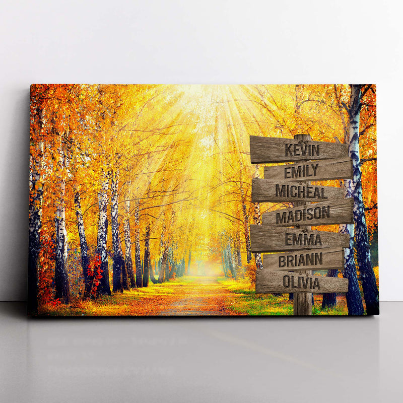 Personalized Name Sign Fall Wall Art Canvas Custom Name Sign Autumn Tree Fall Leaves Nature Wall Art Personalized Wall Decor Last Name Signs For Home Family Name Sign Landscape Canvas CANLA15_Multi Name Canvas