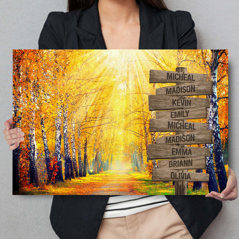 Personalized Name Sign Fall Wall Art Canvas Custom Name Sign Autumn Tree Fall Leaves Nature Wall Art Personalized Wall Decor Last Name Signs For Home Family Name Sign Landscape Canvas CANLA15_Multi Name Canvas