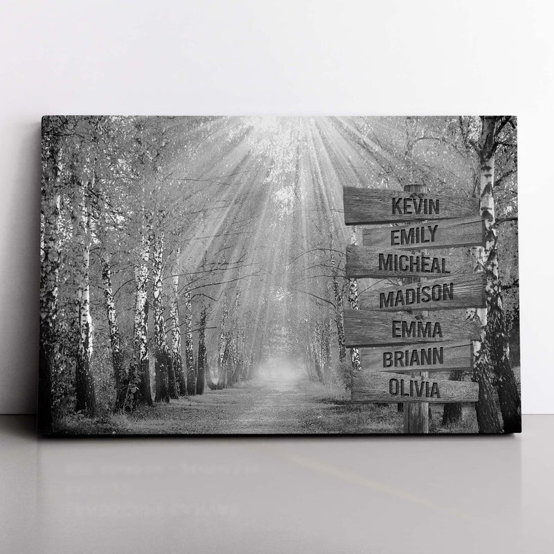 Personalized Name Sign Fall Wall Art Canvas Custom Name Sign Autumn Tree Leaves Nature Wall Art Personalized Wall Decor Last Name Signs For Home Family Name Sign Landscape Canvass B&W CANLA15_Multi Name Canvas