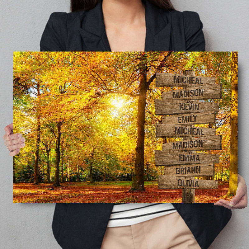 Personalized Name Sign Fall Wall Art Canvas Custom Name Sign Sunshine Autumn Tree Nature Wall Art Personalized Wall Decor Last Name Signs For Home Family Name Sign Landscape Art CANLA15_Multi Name Canvas