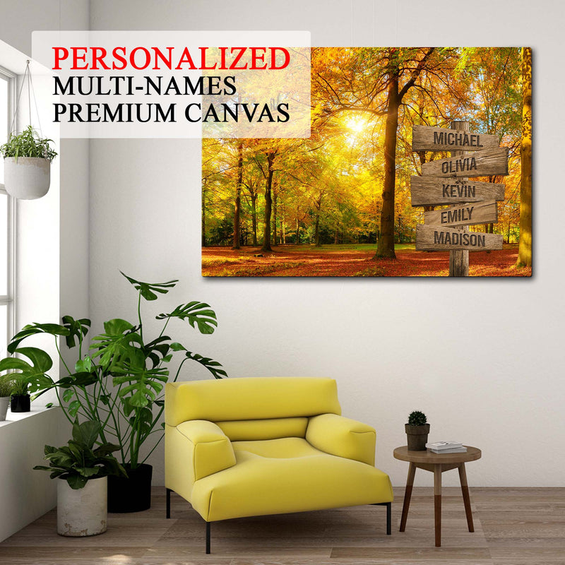 Personalized Name Sign Fall Wall Art Canvas Custom Name Sign Sunshine Autumn Tree Nature Wall Art Personalized Wall Decor Last Name Signs For Home Family Name Sign Landscape Art CANLA15_Multi Name Canvas