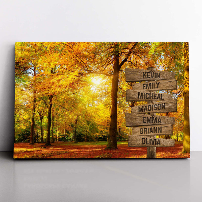 Personalized Name Sign Fall Wall Art Canvas Custom Name Sign Sunshine Autumn Tree Nature Wall Art Personalized Wall Decor Last Name Signs For Home Family Name Sign Landscape Art CANLA15_Multi Name Canvas