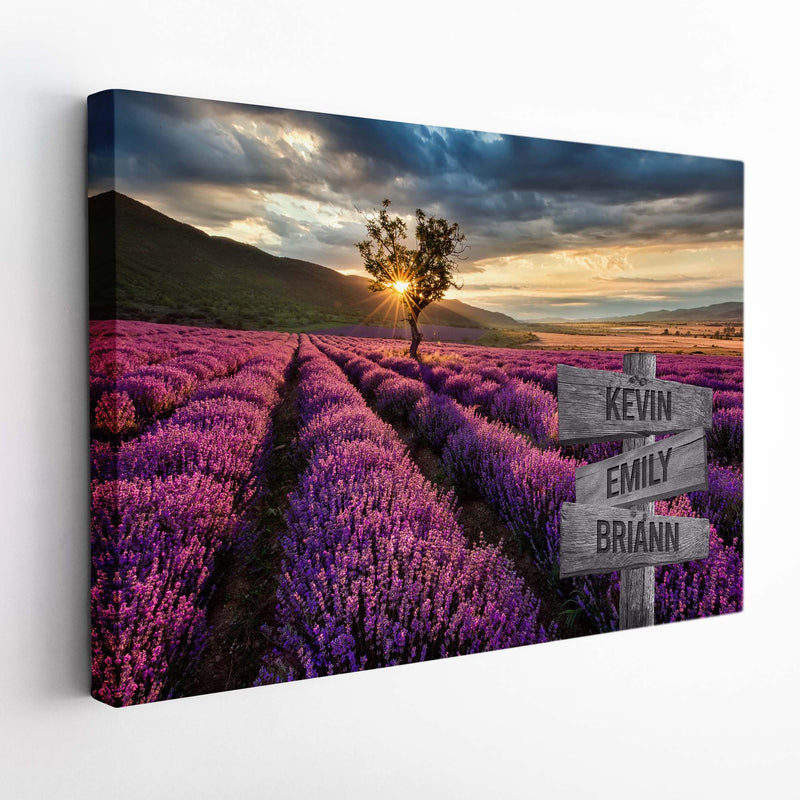 Personalized Name Sign Lavender Flower Sunset Wall Art Custom Name Sign Purple Floral Canvas Purple Picture Wall Decor Personalized Last Name Signs For Home Family Name Sign Landscape CANLA15_Multi Name Canvas