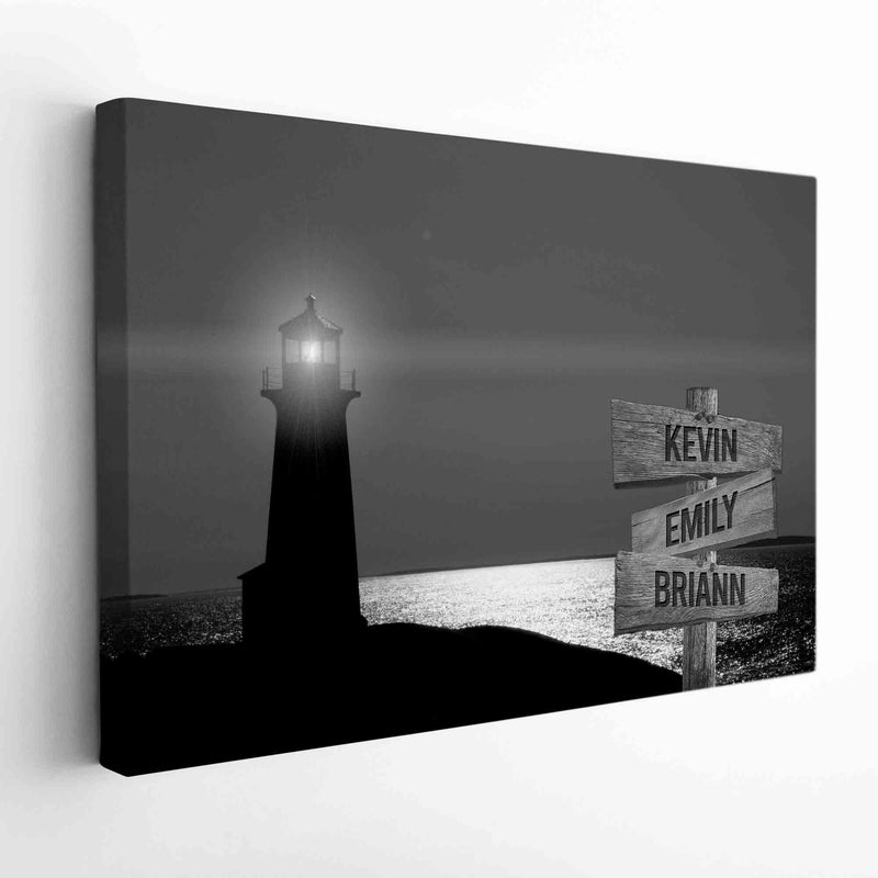 Personalized Name Sign Lighthouse Wall Art Canvas Large Nautical Painting Custom Name Sign Ocean Beach Wall Art Personalized Wall Decor Last Name Sign For Home Family Name Sign Framed CANLA15_Multi Name Canvas