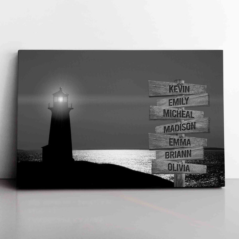 Personalized Name Sign Lighthouse Wall Art Canvas Large Nautical Painting Custom Name Sign Ocean Beach Wall Art Personalized Wall Decor Last Name Sign For Home Family Name Sign Framed CANLA15_Multi Name Canvas