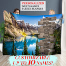 Personalized Name Sign Mountain And Lake National Park Nature Throw Blanket Gifts, Customized Name Sign, Last Name Signs For Home, Family Name Sign Fuzzy Soft Cozy Warm Travel Blanket FLBL_Multi Name Blanket