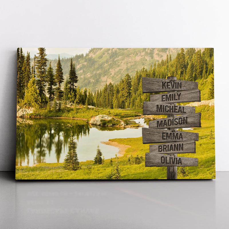 Personalized Name Sign Mountain Lake Nature Picture Canvas Landscape Wall Art Framed Custom Name Sign Personalized Wall Decor Last Name Signs For Home Family Name Sign Name Wall Decor CANLA15_Multi Name Canvas