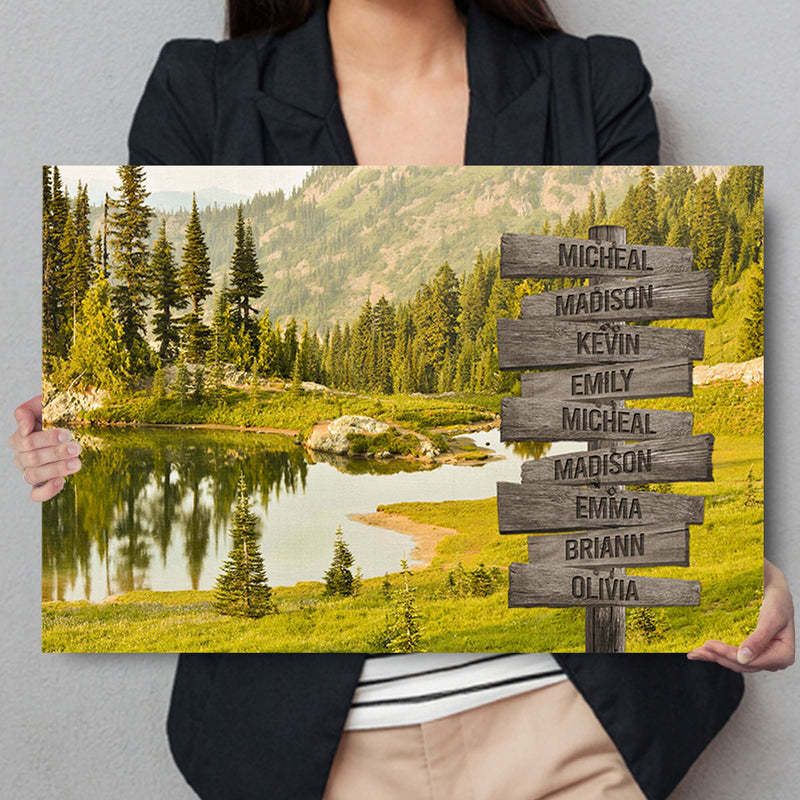 Personalized Name Sign Mountain Lake Nature Picture Canvas Landscape Wall Art Framed Custom Name Sign Personalized Wall Decor Last Name Signs For Home Family Name Sign Name Wall Decor CANLA15_Multi Name Canvas