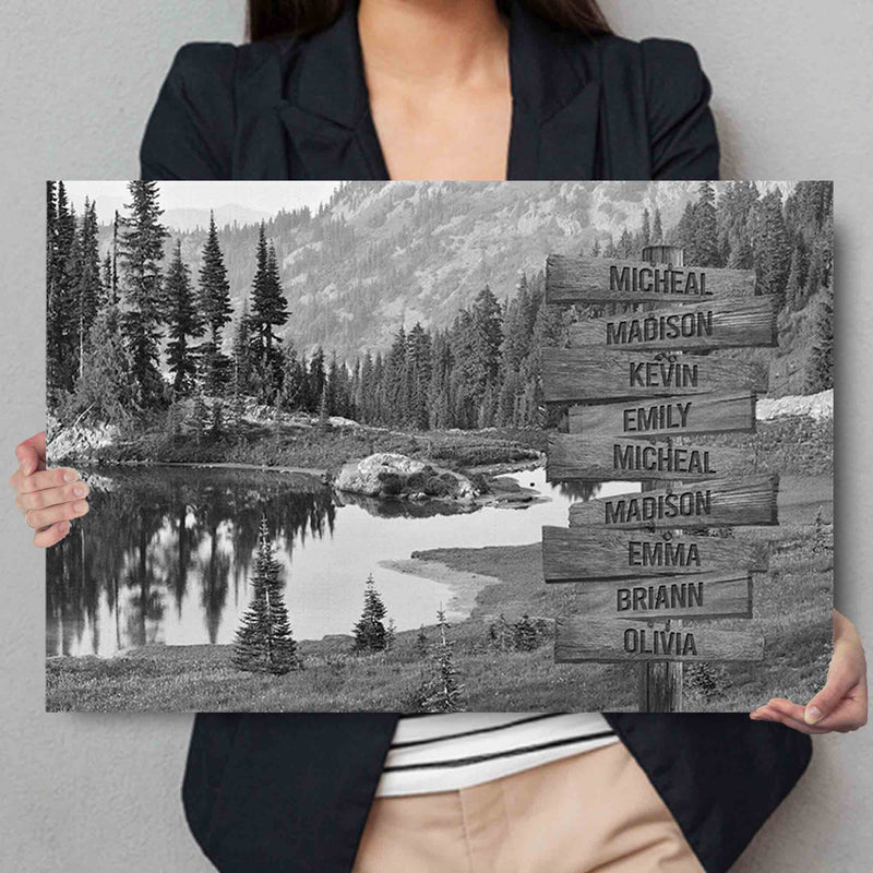 Personalized Name Sign Mountain Lake Nature Picture Canvas Landscape Wall Art Framed Custom Name Sign Personalized Wall Decor Last Name Signs For Home Family Name Sign Name Wall Decor CANLA15_Multi Name Canvas