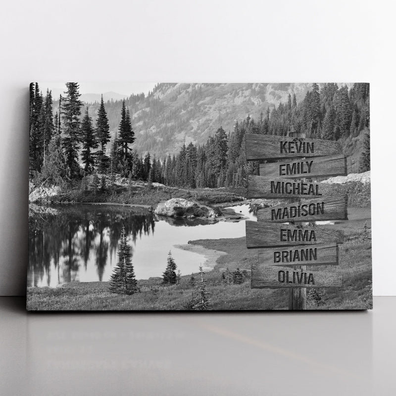 Personalized Name Sign Mountain Lake Nature Picture Canvas Landscape Wall Art Framed Custom Name Sign Personalized Wall Decor Last Name Signs For Home Family Name Sign Name Wall Decor CANLA15_Multi Name Canvas
