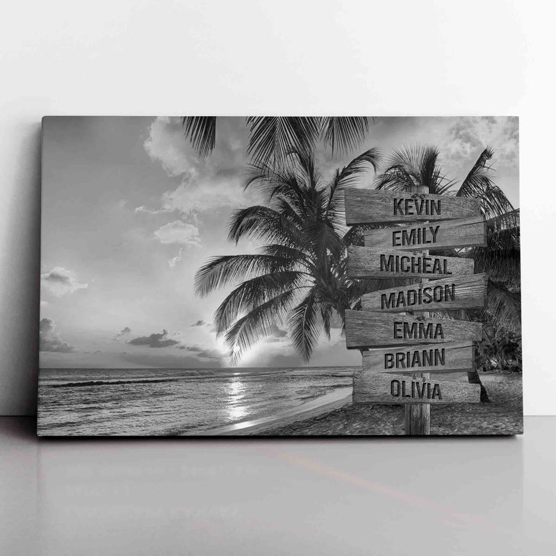 Personalized Name Sign Palm Tree Tropical Canvas Wall Art Sunset Beach Wall Art Ocean Wall Art Personalized Wall Decor Last Name Sign For Home Custom Family Name Sign Sunrise Wall Art CANLA15_Multi Name Canvas