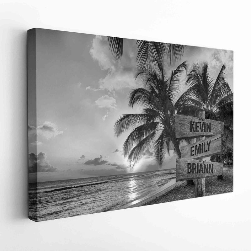 Personalized Name Sign Palm Tree Tropical Canvas Wall Art Sunset Beach Wall Art Ocean Wall Art Personalized Wall Decor Last Name Sign For Home Custom Family Name Sign Sunrise Wall Art CANLA15_Multi Name Canvas