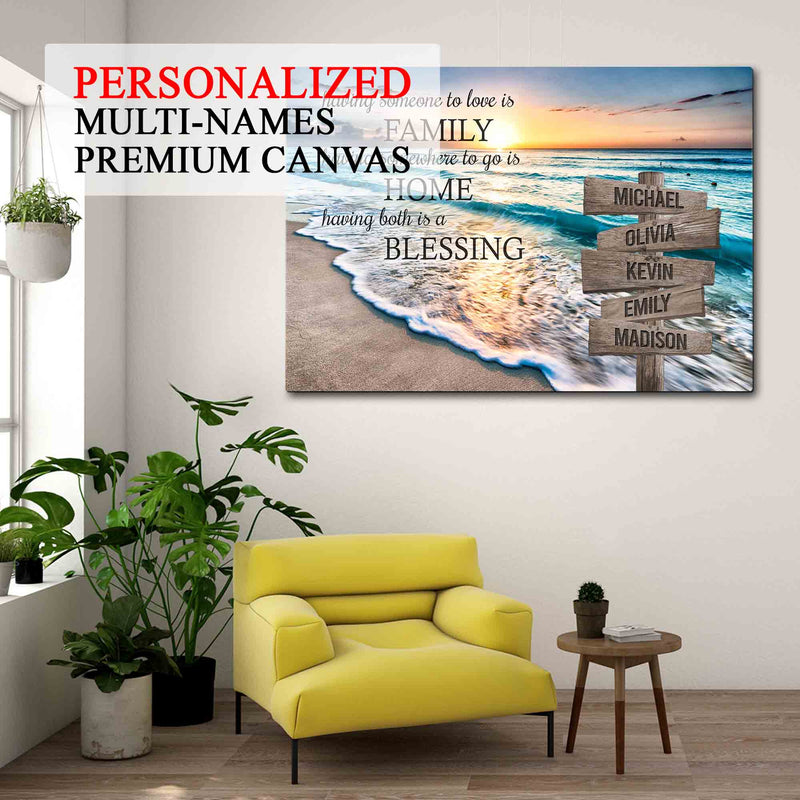 Personalized Name Sign Quotes Canvas Sunset Beach Wall Art Custom Name Sign Quote Frame Ocean Wall Art Personalized Wall Decor Last Name Signs For Home Family Name Sign Sunrise Art CANLA15_Multi Name Canvas