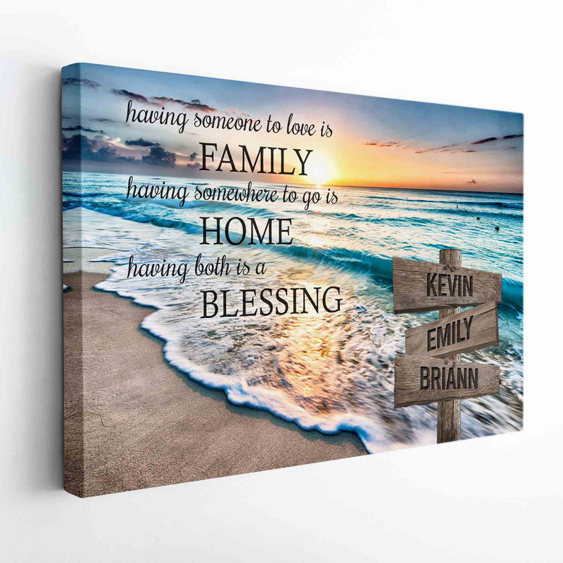 Personalized Name Sign Quotes Canvas Sunset Beach Wall Art Custom Name Sign Quote Frame Ocean Wall Art Personalized Wall Decor Last Name Signs For Home Family Name Sign Sunrise Art CANLA15_Multi Name Canvas