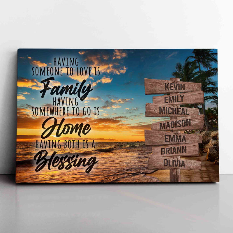 Personalized Name Sign Quotes Palm Tree Tropical Canvas Wall Art Sunset Ocean Beach Wall Art Personalized Wall Decor Last Name Signs For Home Custom Family Name Sign Sunrise Wall Art CANLA15_Multi Name Canvas