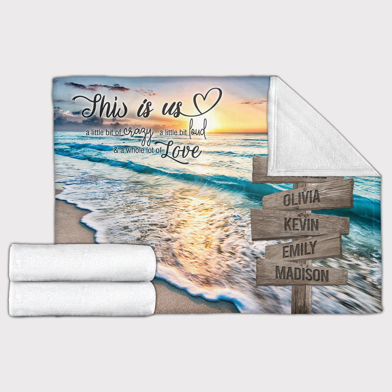 Personalized Name Sign Quotes Sunset Beach Throw Blanket Gifts, Customized Name Sign Ocean, Last Name Signs For Home Decor Family Name Sign Sunrise Fuzzy Soft Cozy Warm Travel Blanket FLBL_Multi Name Blanket