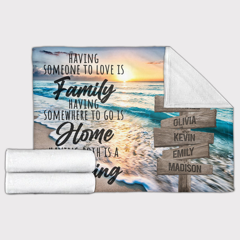 Personalized Name Sign Quotes Sunset Beach Throw Blanket Gifts, Customized Name Sign Ocean, Last Name Signs For Home Decor Family Name Sign Sunrise Fuzzy Soft Cozy Warm Travel Blanket FLBL_Multi Name Blanket