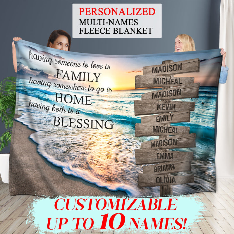 Personalized Name Sign Quotes Sunset Beach Throw Blanket Gifts, Customized Name Sign Ocean, Last Name Signs For Home Decor Family Name Sign Sunrise Fuzzy Soft Cozy Warm Travel Blanket FLBL_Multi Name Blanket