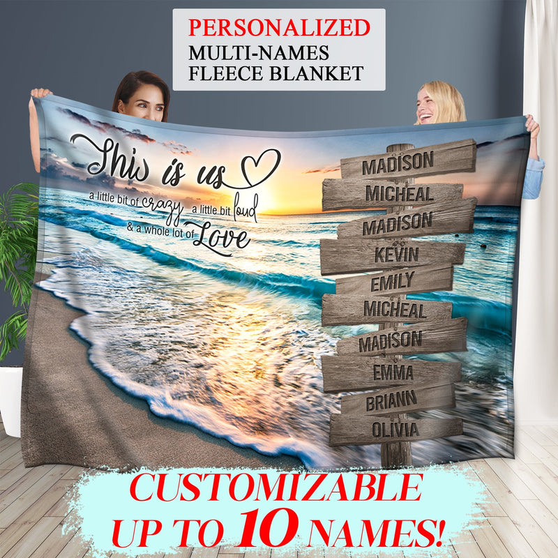 Personalized Name Sign Quotes Sunset Beach Throw Blanket Gifts, Customized Name Sign Ocean, Last Name Signs For Home Decor Family Name Sign Sunrise Fuzzy Soft Cozy Warm Travel Blanket FLBL_Multi Name Blanket