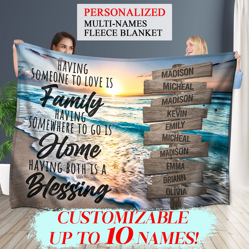 Personalized Name Sign Quotes Sunset Beach Throw Blanket Gifts, Customized Name Sign Ocean, Last Name Signs For Home Decor Family Name Sign Sunrise Fuzzy Soft Cozy Warm Travel Blanket FLBL_Multi Name Blanket