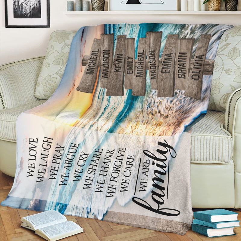 Personalized Name Sign Quotes Sunset Beach Throw Blanket Gifts, Customized Name Sign Ocean, Last Name Signs For Home Decor Family Name Sign Sunrise Fuzzy Soft Cozy Warm Travel Blanket FLBL_Multi Name Blanket