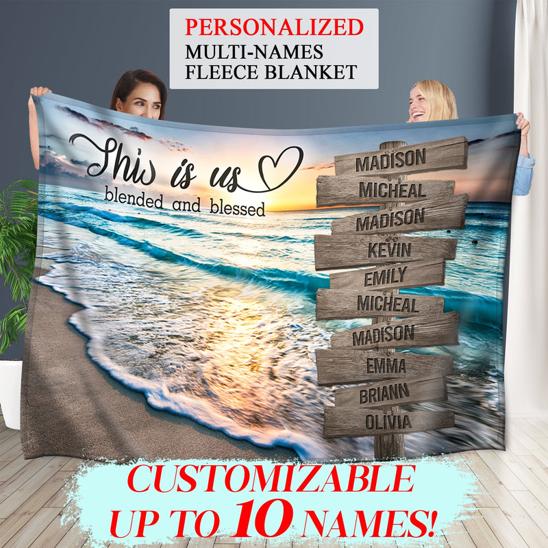 Personalized Name Sign Quotes Sunset Beach Throw Blanket Gifts, Customized Name Sign Ocean, Last Name Signs For Home Decor Family Name Sign Sunrise Fuzzy Soft Cozy Warm Travel Blanket FLBL_Multi Name Blanket