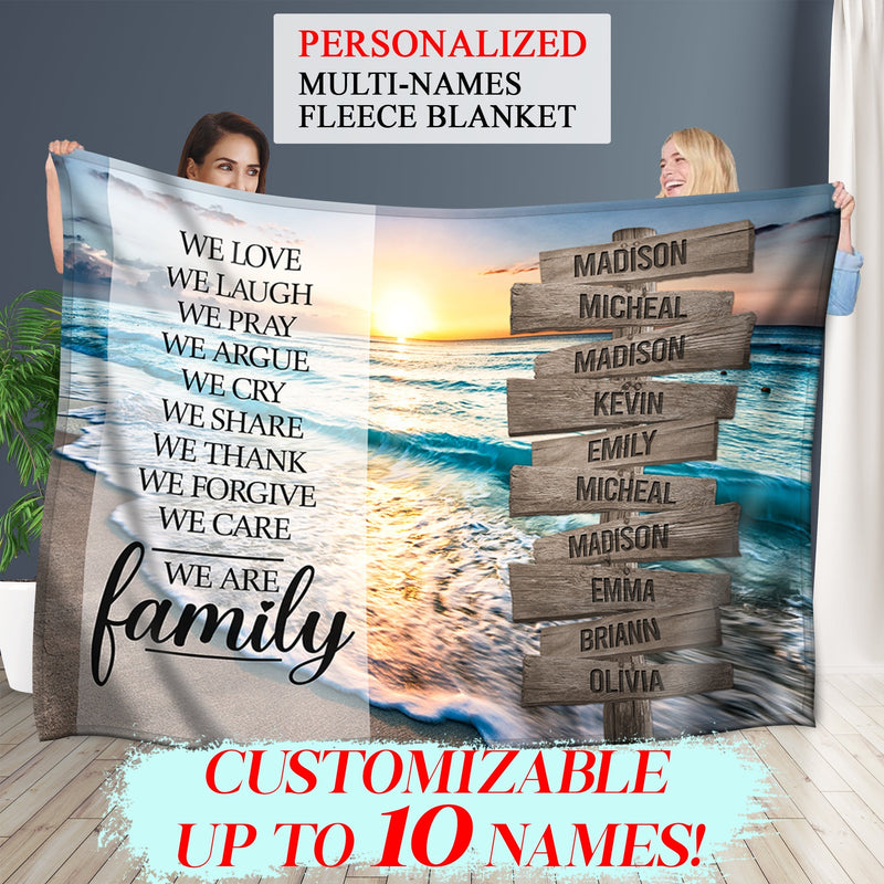 Personalized Name Sign Quotes Sunset Beach Throw Blanket Gifts, Customized Name Sign Ocean, Last Name Signs For Home Decor Family Name Sign Sunrise Fuzzy Soft Cozy Warm Travel Blanket FLBL_Multi Name Blanket