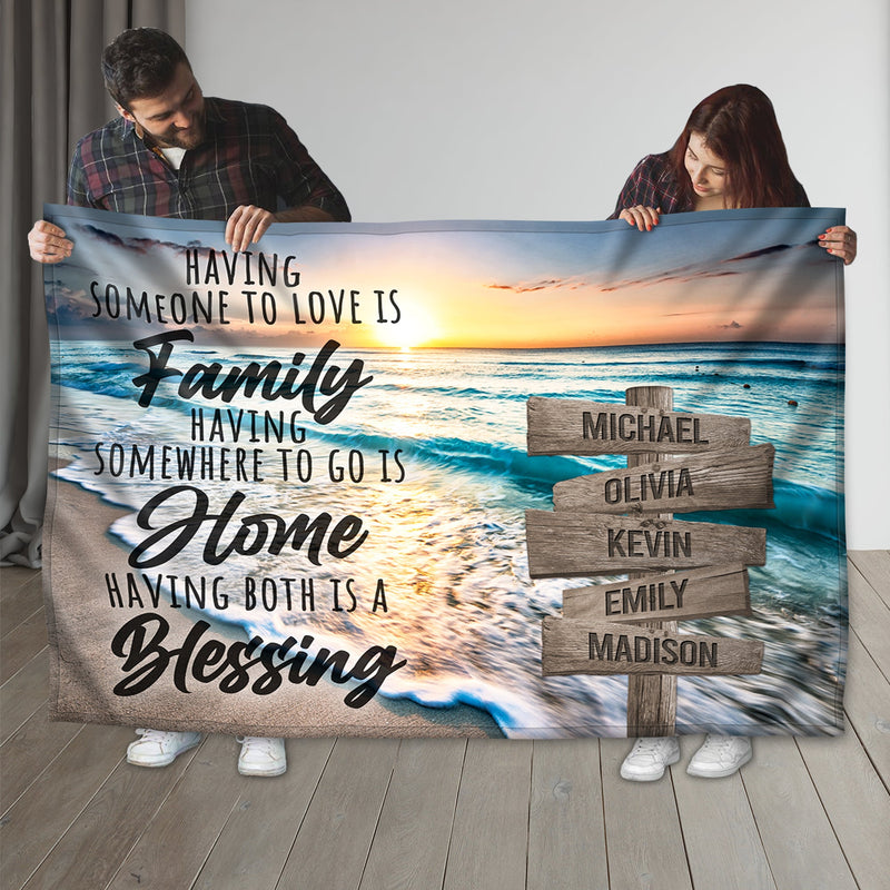 Personalized Name Sign Quotes Sunset Beach Throw Blanket Gifts, Customized Name Sign Ocean, Last Name Signs For Home Decor Family Name Sign Sunrise Fuzzy Soft Cozy Warm Travel Blanket FLBL_Multi Name Blanket