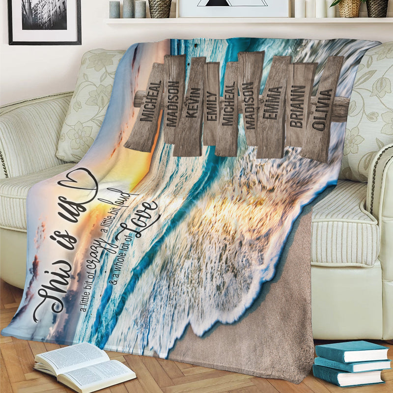 Personalized Name Sign Quotes Sunset Beach Throw Blanket Gifts, Customized Name Sign Ocean, Last Name Signs For Home Decor Family Name Sign Sunrise Fuzzy Soft Cozy Warm Travel Blanket FLBL_Multi Name Blanket