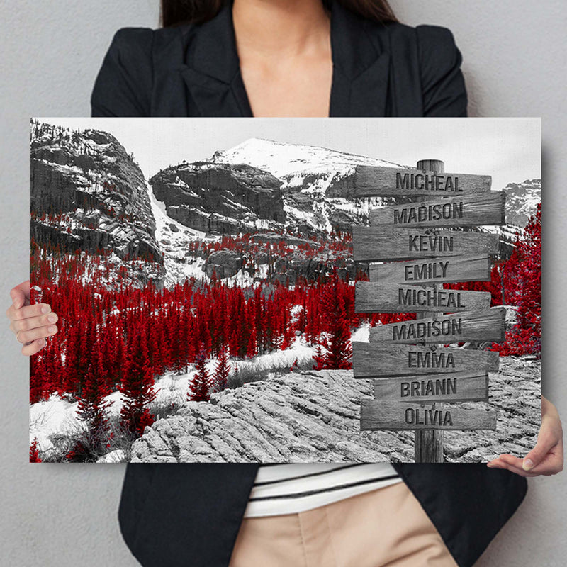 Personalized Name Sign Red Fall Forest Colorado Autumn Mountain Scene Nature Landscape Wall Art Canvas Custom Name Sign Personalized Wall Decor Last Name Signs For Home Family Canvas CANLA15_Multi Name Canvas