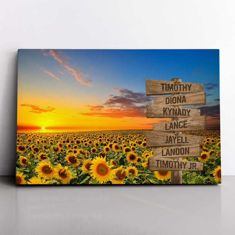 Personalized Name Sign Sunflower Wall Decor Sunset Wall Art Custom Name Sign Sunflower Pictures Canvas Personalized Wall Decor Last Name Signs For Home Family Name Sign Landscape Art CANLA15_Multi Name Canvas