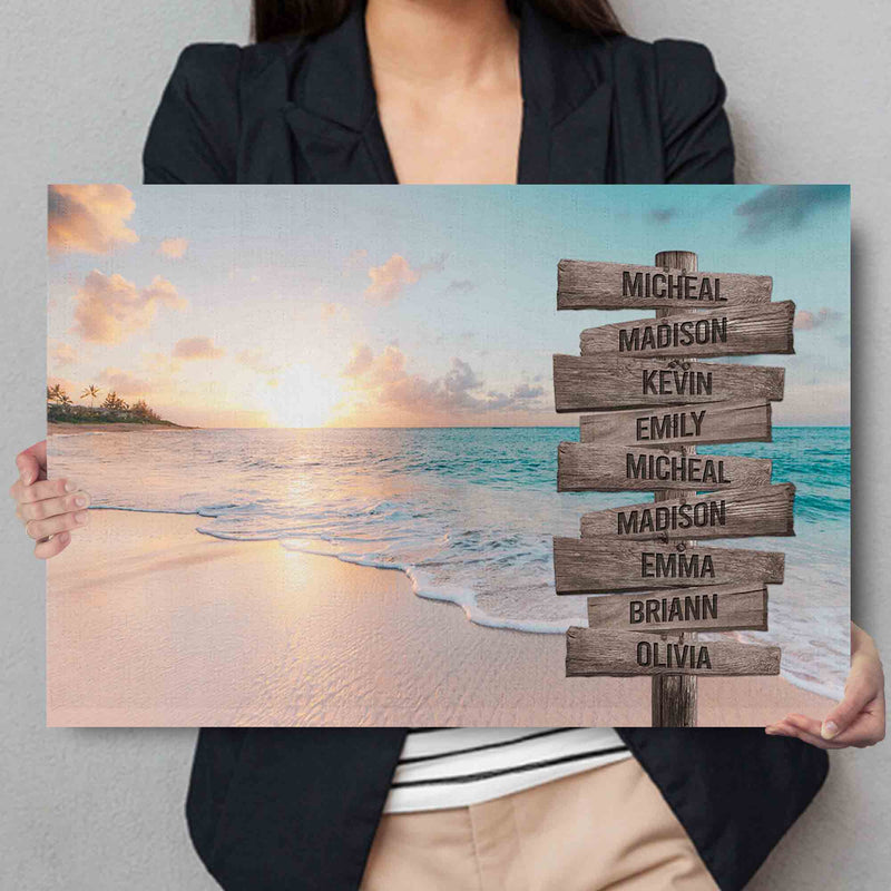 Personalized Name Sign Sunset Beach Wall Art Custom Name Sign Ocean Wall Art Personalized Wall Decor Last Name Signs For Home Family Name Sign Sunrise Wall Art Wooden Name Canvas Gift CANLA15_Multi Name Canvas