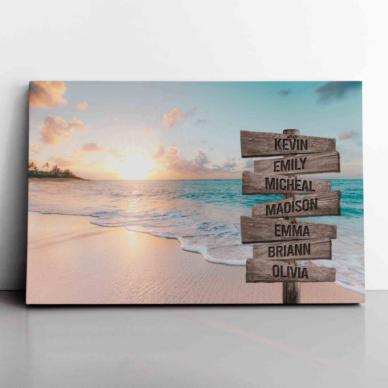 Personalized Name Sign Sunset Beach Wall Art Custom Name Sign Ocean Wall Art Personalized Wall Decor Last Name Signs For Home Family Name Sign Sunrise Wall Art Wooden Name Canvas Gift CANLA15_Multi Name Canvas