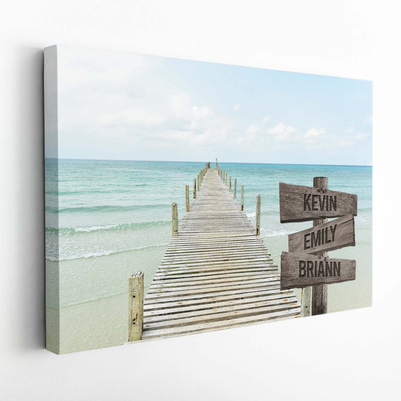 Personalized Name Sign Sunset Beach Wall Art Dock Landscape Canvas Custom Name Sign Personalized Wall Decor Last Name Signs For Home Family Name Sign Sunrise Ocean Boardwalk Picture CANLA15_Multi Name Canvas