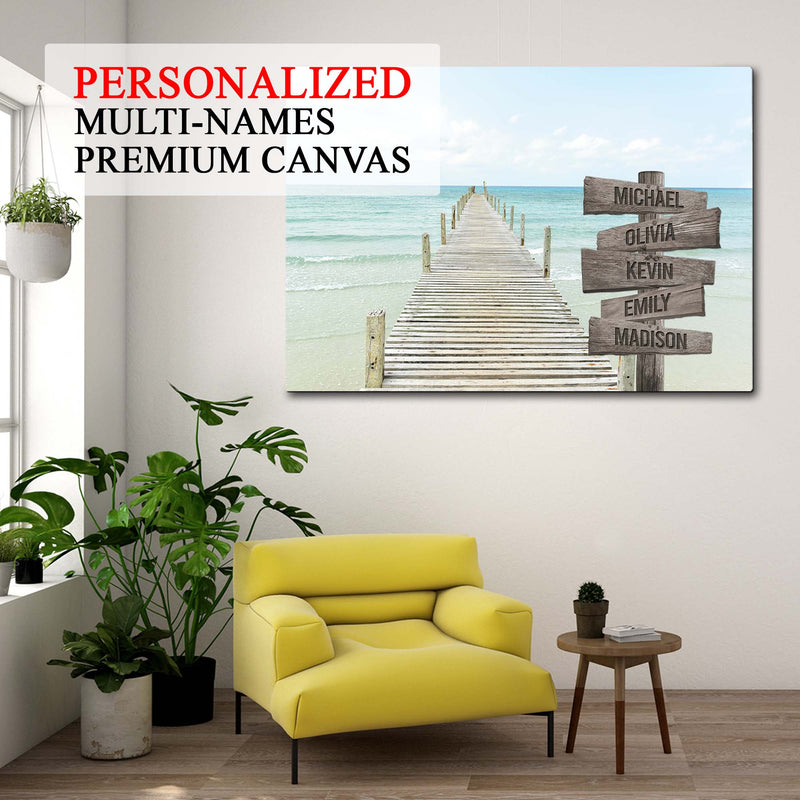 Personalized Name Sign Sunset Beach Wall Art Dock Landscape Canvas Custom Name Sign Personalized Wall Decor Last Name Signs For Home Family Name Sign Sunrise Ocean Boardwalk Picture CANLA15_Multi Name Canvas