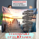 Personalized Name Sign Sunset Lake Scene Throw Blanket Gifts, Customized Name Sign Dock Boardwalk Pictures, Last Name Signs For Home, Family Name Sign Soft Cozy Warm Travel Blanket FLBL_Multi Name Blanket