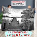 Personalized Name Sign Sunset Lake Scene Throw Blanket Gifts, Customized Name Sign Dock Boardwalk Pictures, Last Name Signs For Home, Family Name Sign Soft Cozy Warm Travel Blanket FLBL_Multi Name Blanket