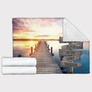 Personalized Name Sign Sunset Lake Scene Throw Blanket Gifts, Customized Name Sign Dock Boardwalk Pictures, Last Name Signs For Home, Family Name Sign Soft Cozy Warm Travel Blanket FLBL_Multi Name Blanket