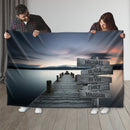 Personalized Name Sign Sunset Lake Scene Throw Blanket Gifts, Customized Name Sign Dock Boardwalk Pictures, Last Name Signs For Home, Family Name Sign Soft Cozy Warm Travel Blanket FLBL_Multi Name Blanket