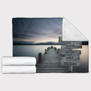Personalized Name Sign Sunset Lake Scene Throw Blanket Gifts, Customized Name Sign Dock Boardwalk Pictures, Last Name Signs For Home, Family Name Sign Soft Cozy Warm Travel Blanket FLBL_Multi Name Blanket